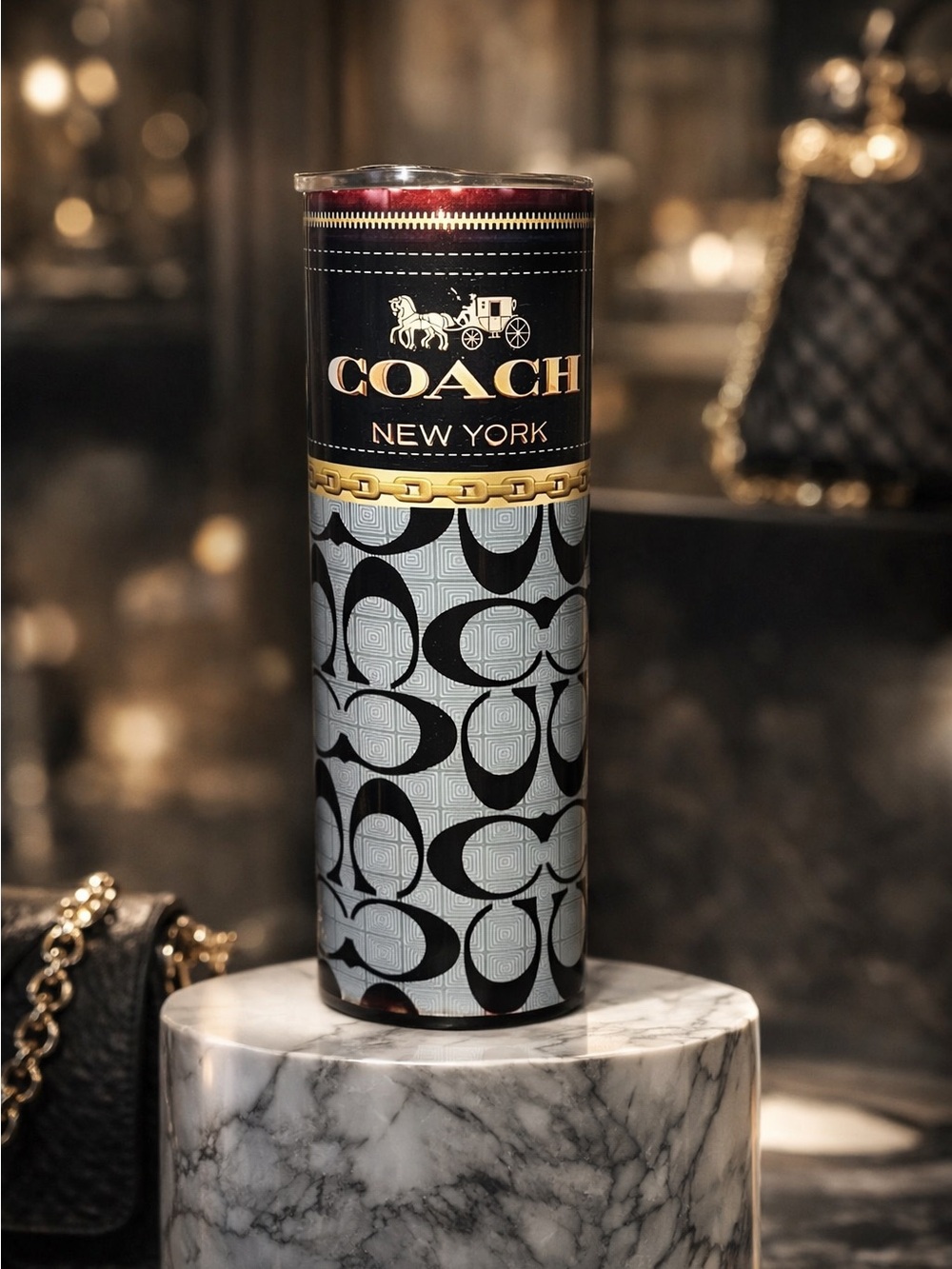 Coach Black, Gray and Gold Signature Tumbler